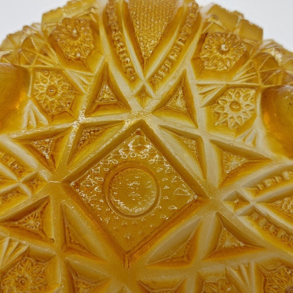 2 Toned Amber Depression Glass Round Mid Century Modern Footed Serving Bowl VTG - Picture 10 of 11